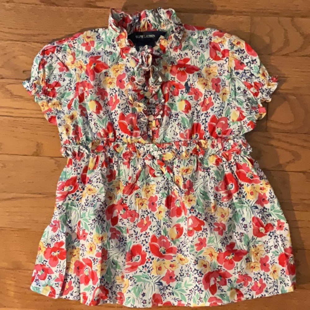 Ralph Lauren Red and Blue Floral Blouse